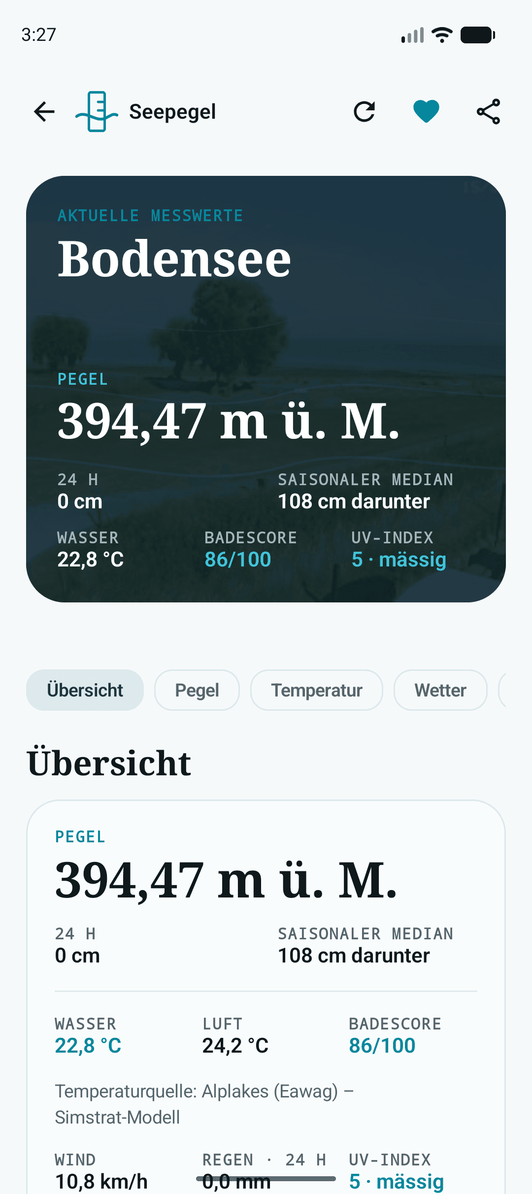 Seepegel-App auf dem Smartphone